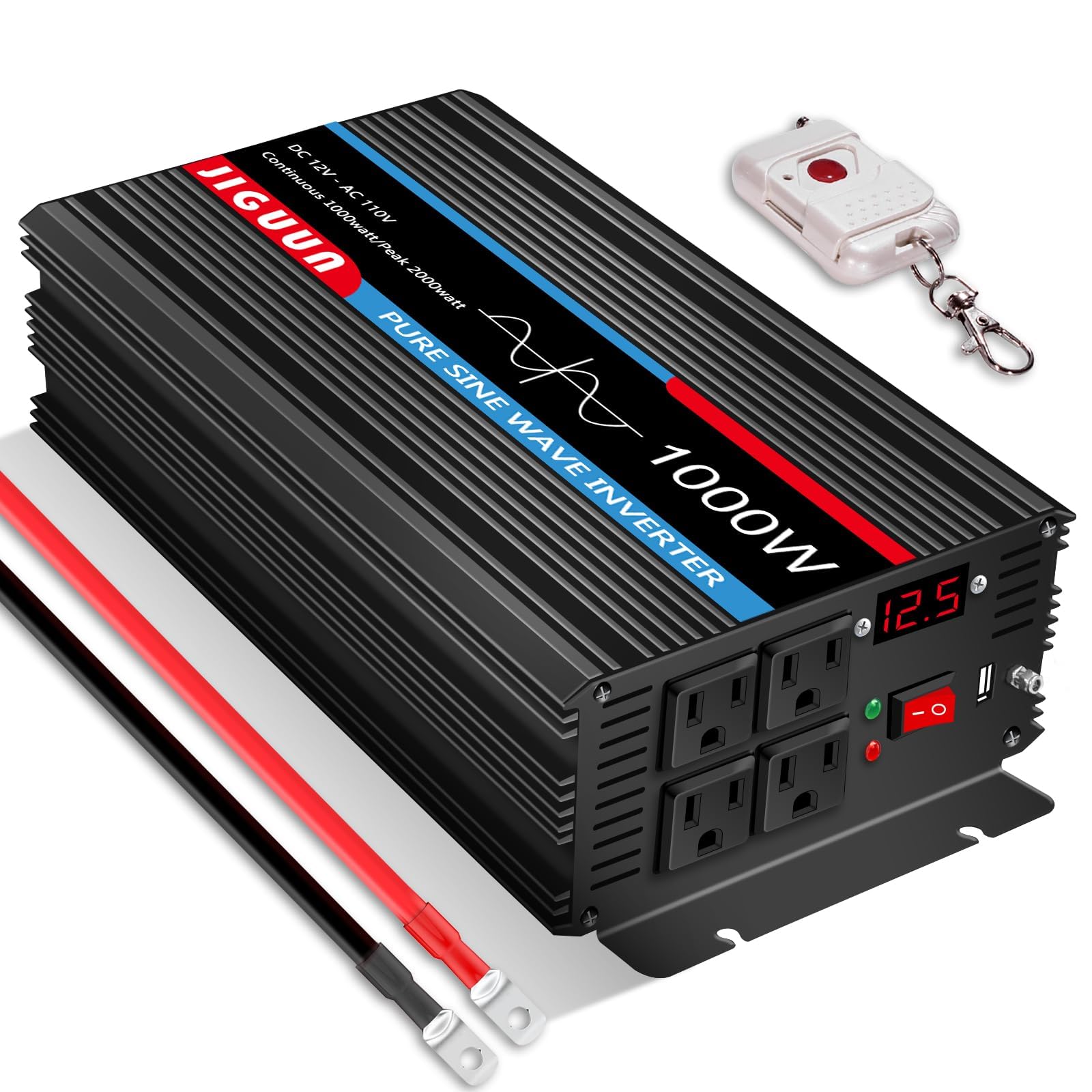 Photo 1 of 1000W Pure Sine Wave Inverter,1K Watts Power Converter DC 12V to AC 120V Inverter with 4 AC Outlets&USB, Remote Control,USB Output and LED Display Peak 2000 Watts