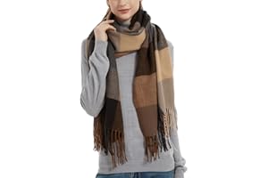 Wander Agio Women's Fashion Long Shawl Big Grid Winter Warm Lattice Large Scarf