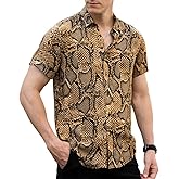 LOGEEYAR Mens Fashion Shirts Leopard Snakeskin Print Button Down Summer Short Sleeve Casual Shirt