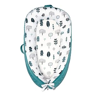 Baby Lounger,Baby Nest 100% Cotton Super Soft Portable Newborn Lounger Perfect for Co-Sleeping and Travel(Blue Trees)