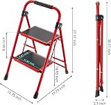 KINGRACK 4 Step Folding Ladder with Handrail Non Slip Wide Pedals Red view 6