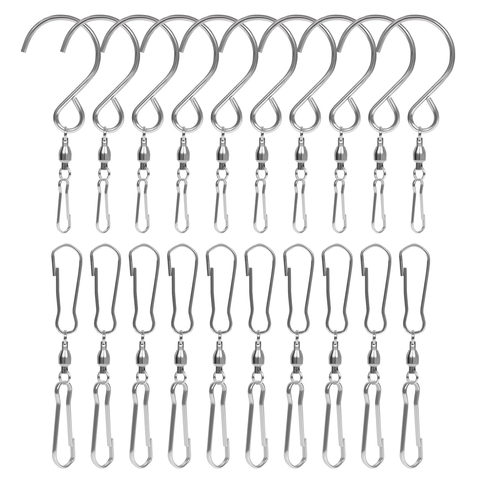 SAVITA 20pcs Spinner Swivel Hooks, Dual Wind Spinner Swivel Hook 360 Degree Rotating Wind Spinner Swivel Wind Chime Hanger for Wind Spinner Windmill Crystal Winders (2 Styles, Silver)