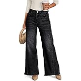 Trendy Queen Women's Wide Leg Jeans, Relaxed Loose Straight Leg with Raw Hem, Comfort Denim Pants