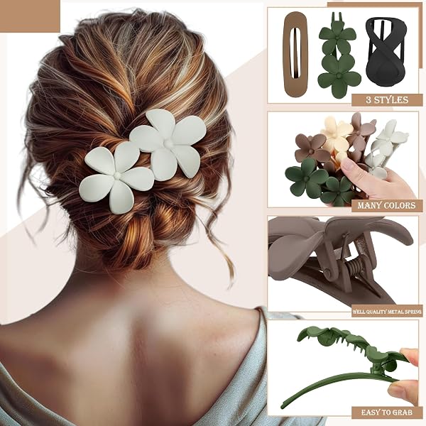 12 PCS FLAT HAIR CLIPS FOR WOMEN, FRENCH CONCORD FLAT CLAW CLIPS FOR WOMEN, 3 STYLES MATTE HAIR CLIPS FOR THIN THICK HAIR