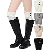Pangda 4 Pairs Boot Cuffs for Women Short Boot Socks Cuff Buttons Boot Topper Cable Knit Winter Leg Warmers