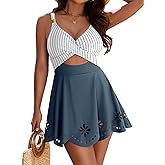 Zojuyozio Women One Piece Swimsuit Tummy Control Cutout Skirt Bathing Suit Gold Metal Twist Front Swim Dress