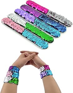 Mermaid Bracelet - 2 Color Reversible Sequin Bracelets –Magic Party Supplies Favors Slap Bracelet For Women, Girls and Kids dancing birthday party.