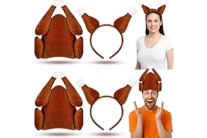 Geyoga 4 Pcs Thanksgiving Turkey Hat and Headbands Plush Turkey Cap Hair Accessories for Woman Man Thanksgiving Party Favors