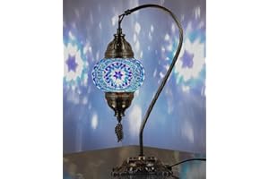 DEMMEX Genuine Turkish Moroccan Mosaic Table Lamp, Authentic Handmade in Turkey, Mosaic Glass Globe Bedside Desk Lamp Lampsha