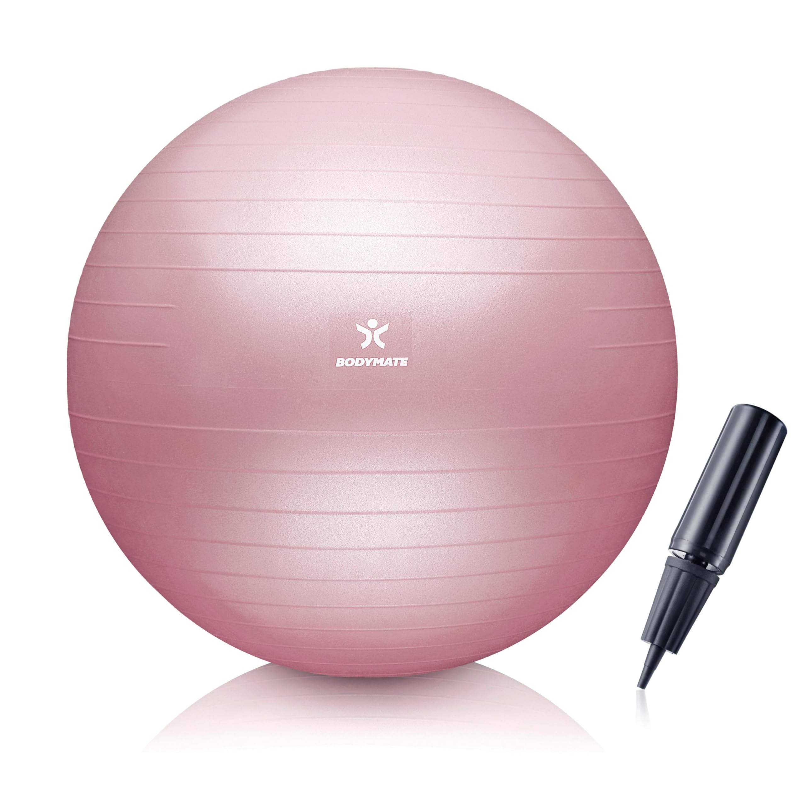 BODYMATE Exercise Ball - E-book with exercise guides included - Gym-quality Swiss balls for fitness, birthing, pregnancy - Air pump included - Anti-Burst - 75cm - Rose Gold — image 1