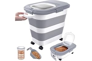 DDMOMMY 23-25 Lbs Airtight Dog Food Storage Container,Collapsible Dog Food Container with Lid,Wheels,Handle,Large Pet food storage Container with Scoop,Small Food Container for Dog Cat