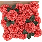 N&T NIETING Artificial Flowers 25pcs Real Looking Coral Foam Fake Roses with Stems for DIY Wedding Bouquets Bridal Shower Centerpieces Floral Arrangements Party Tables Home Decorations