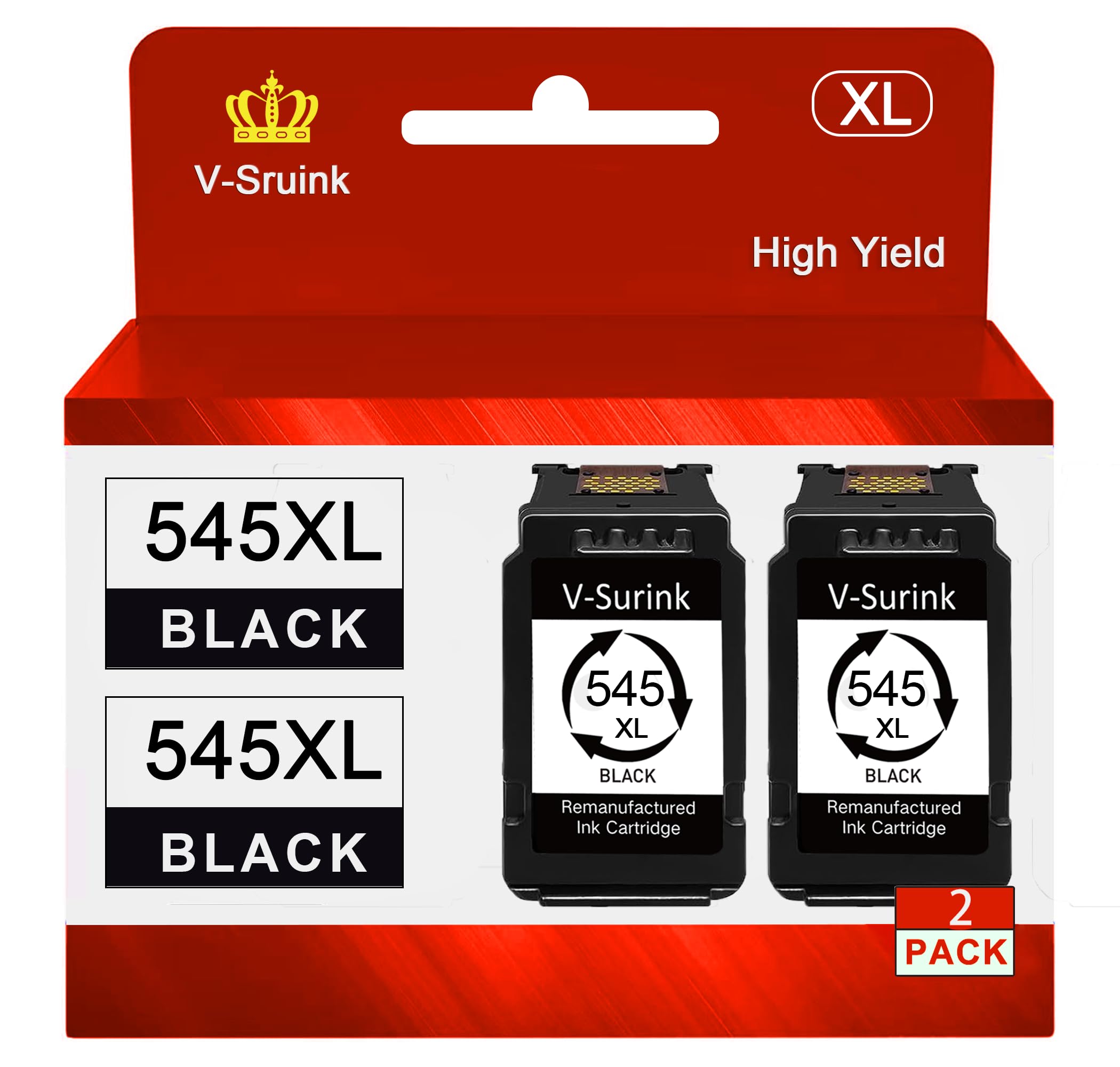 V-Surink 545 xl ink cartridges black replacement for printer ink 545 xl pg545 pg-545 black ink cartridge for Printers Pixma MG3050 MG2550S MX495 MX490 (2 Black)