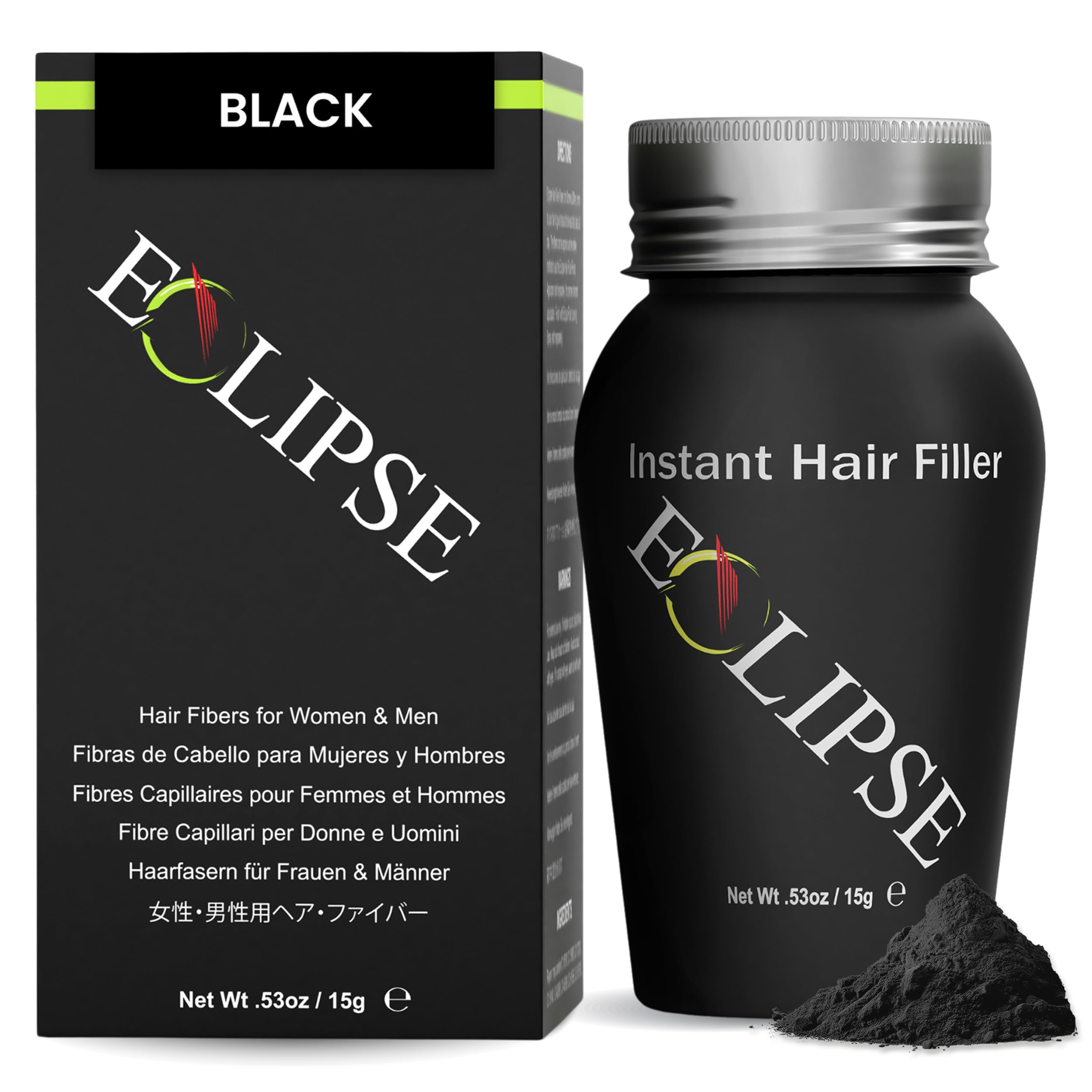 ECLIPSE Hair Fibres, Black, Natural Look Hair Building Fibres for Thinning Hair for Women & Men, Conceals Visible Hair Loss, 15g โ image 1