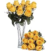 FlueHouzz Artificial Roses Flowers Fake Silk Rose Bouquet 12 Heads 2 Packs of Realistic Blossom Roses for Home Wedding Party Floral Decoration Table Centerpieces, Yellow
