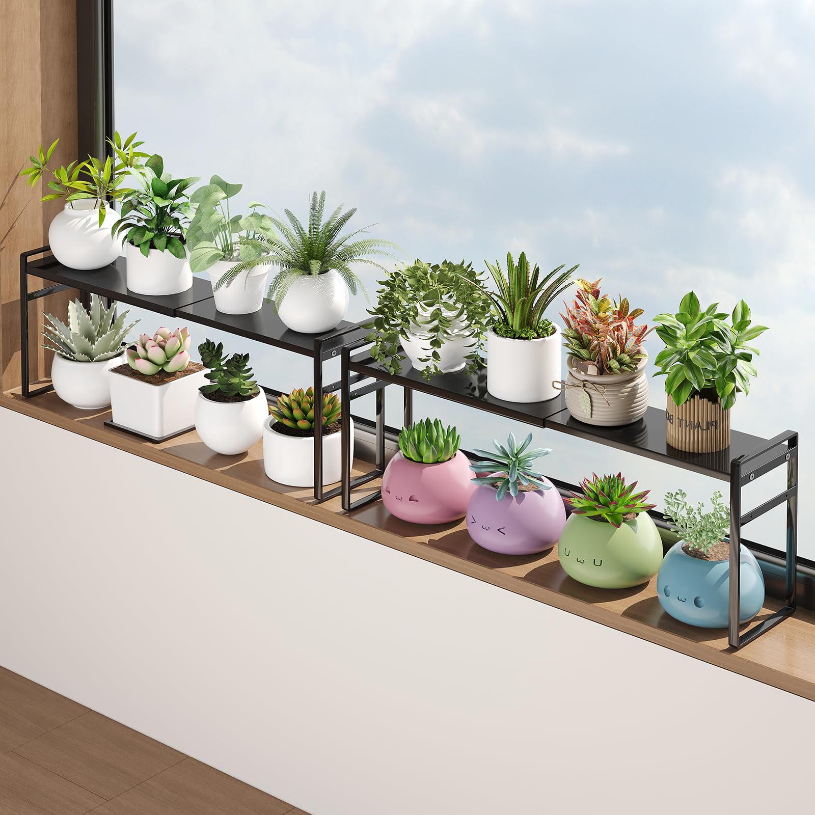 Photo 1 of 2 Pack Expandable & Stackable Shelf Organizer with Anti-Detach Buckle, for Over-Sink Storage, Kitchen Counter, Windowsill Plants & Bathroom Vanity — The Ideal Narrow Tall Solution for Tight Spaces