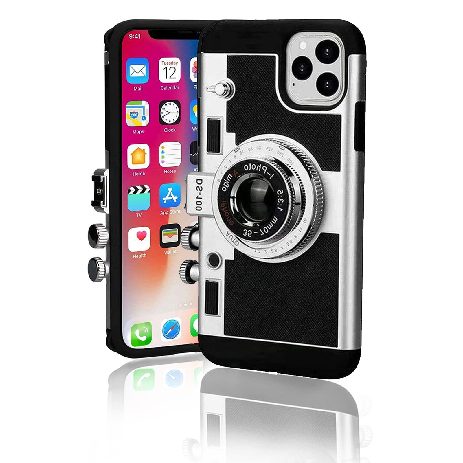 Mscomft New Emily in Paris Phone Case, Vintage Phone Case for 11/12 Pro Max,3D Vintage Camera Design That Looks Like a Camera,with Long Anti-Lost Lanyard (for Phone 17 Pro) Black