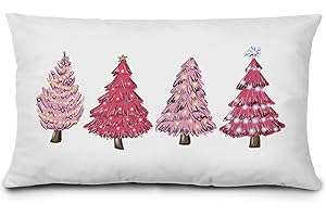 KEUSPI Pink Christmas Tree Pillows Covers 12x20 inch,Pink Christmas Decorations,Pink Christmas Decor,Christmas Tree Pillow Covers,Pink Christmas Pillow Covers,Pink Christmas Tree Decor
