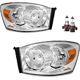 KarSpareHub Halogen Headlights W/Bulbs for 06-08 Dodge Ram 1500/2500/3500 | Headlights Assembly with 2009 Dodge Ram 2500/3500 Old Body Style Only, Chrome Housing, Driver &amp; Passenger Side