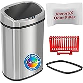 iTouchless 50 Liter / 13 Gallon Stainless Steel Kitchen Trash Can with Sensor 2.0 Tech Touchless Lid and AbsorbX Odor Filter,