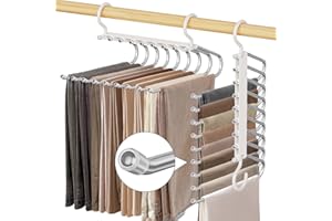 BESSLLY Upgrade 9 Layers Pants Hangers Space Saving, 2 Pack Pant Hangers Organizer Multifunctional Pants Rack Space Saver Closet Organizers and Storage Hangers for Pants Jeans Leggings Trousers Skirts, White