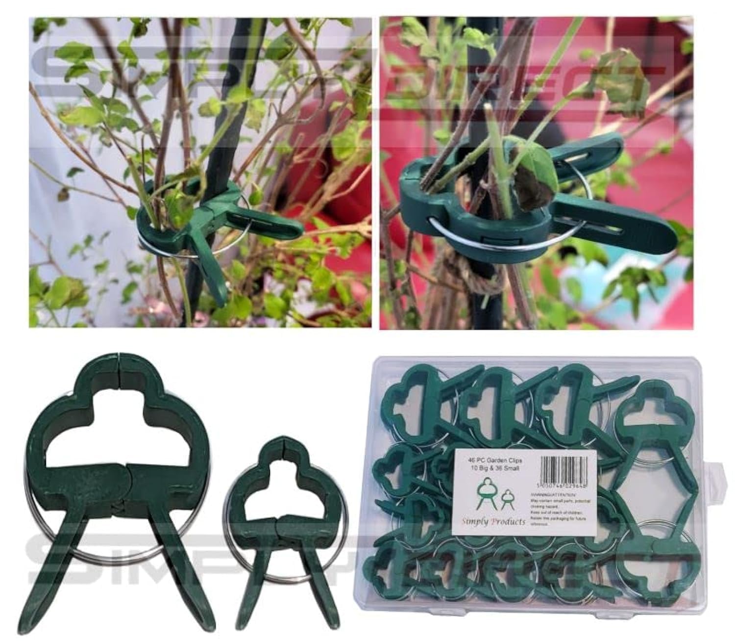 Simply Products 46pc Garden Plant Clips, Adjustable Plant Stem Clips for Cane Support & for Climbing Plants/Vegetables, Plant Gripper Reusable