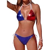 Womens Triangle Halter Metallic Gold Bikini Sets Dual Straps Side Tie Two Piece Bathing Suit Sexy String Swimsuit Swimwear