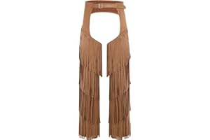 Oyolan Western Cowboy Chaps for Men's Adult Assless Layered Fringe Motorcycle Chaps Pants Costume