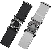 JASGOOD Women No Show Stretch Belt 2 Pack Adjustable Elastic Web Belt with Flat Buckle for Jeans Pants Casual Belts