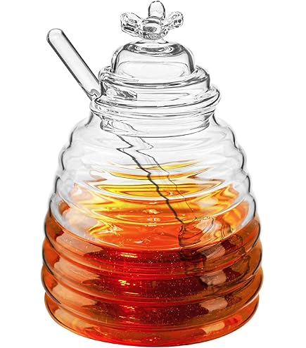 Thick Glass Honeycomb Embossed Pot With Lid 10oz Syrup Jar