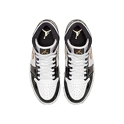 Jordan Air 1 Mid in Black/Metallic Gold-White, Size 9