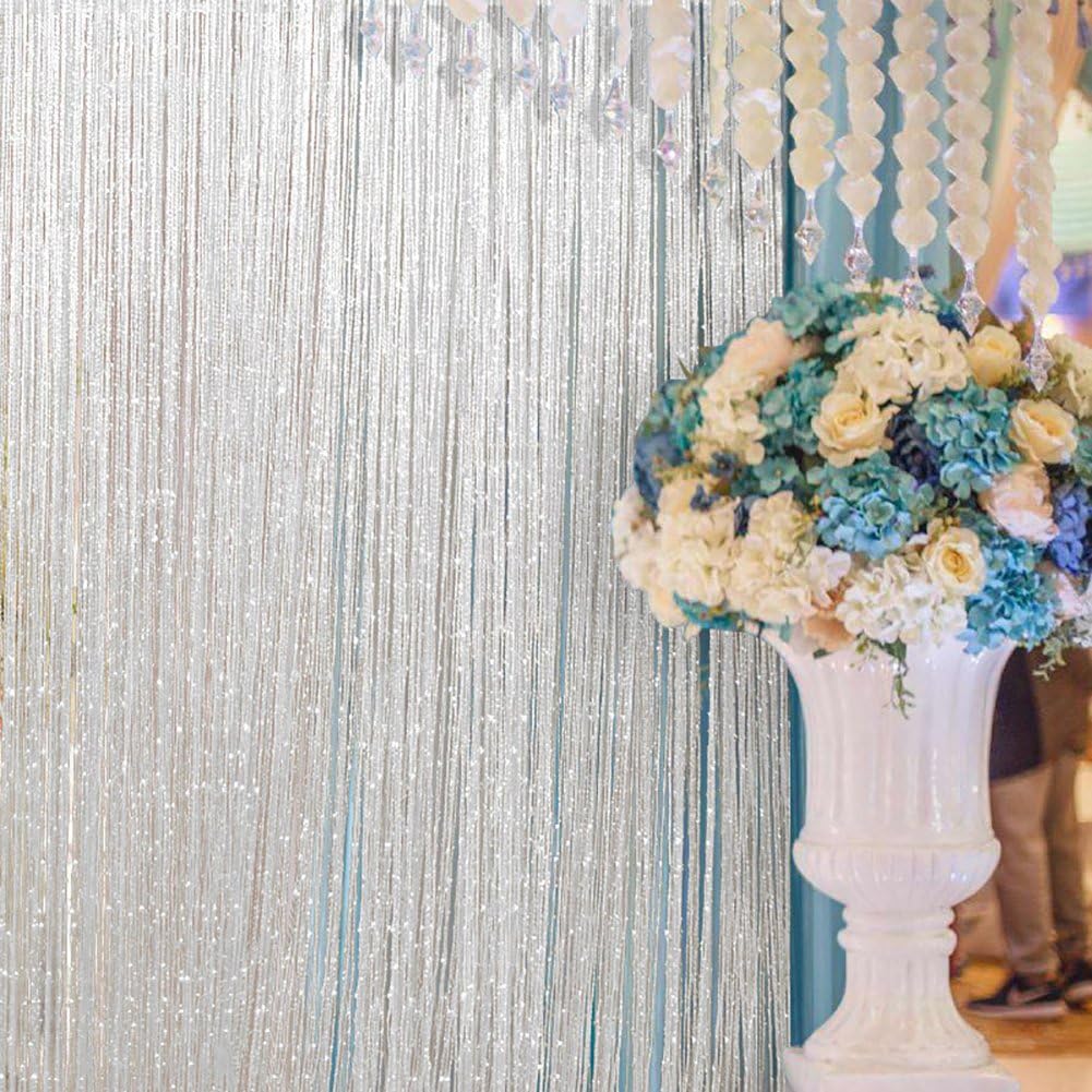 String Curtain Panel, Glitter Door Wall Window Doorways Panel Fly Screen Fringe Room Divider Blinds, Decorative Tassel Ribbon Strip Silver Screen for Living room, Bedroom, Party Events - Image 4