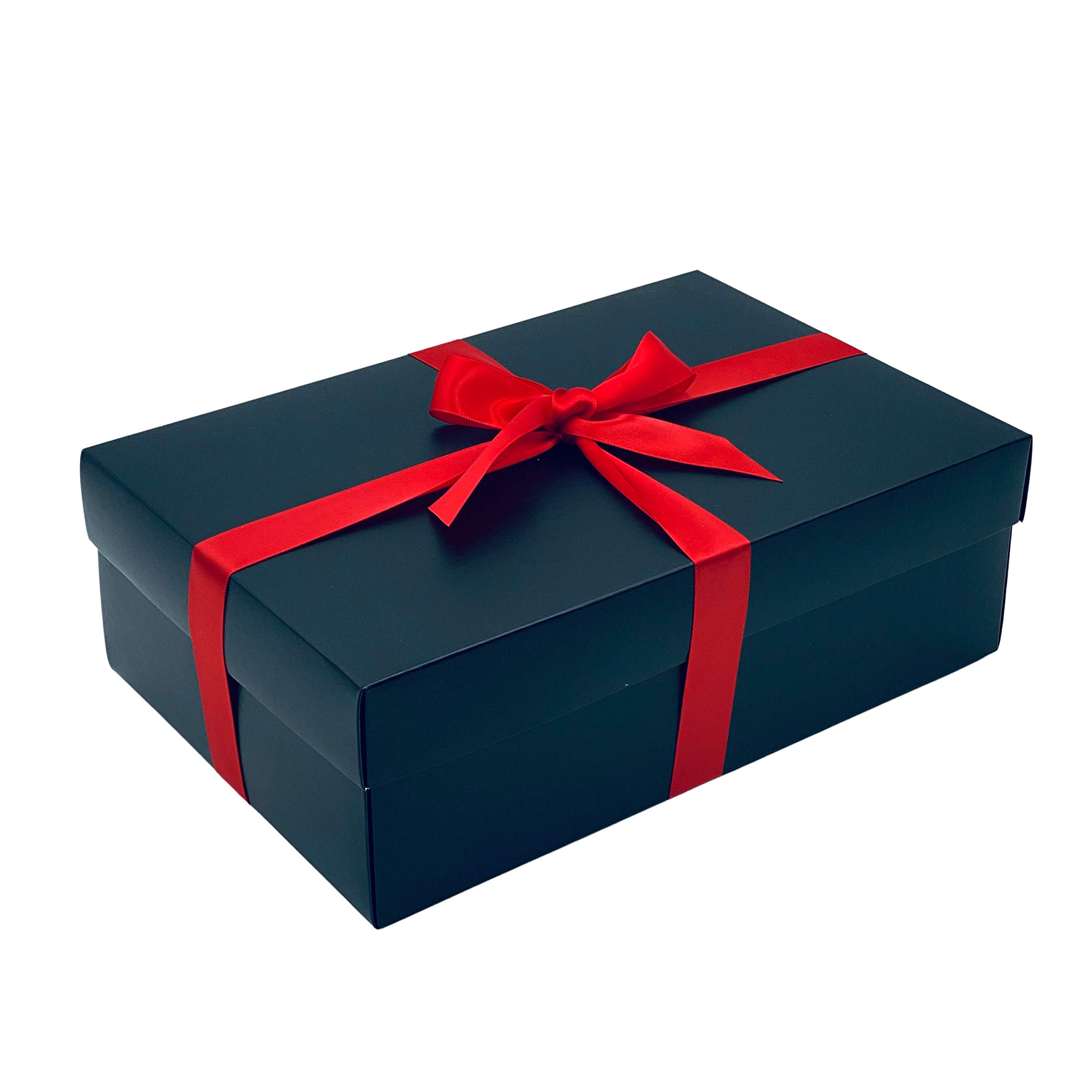 Generic Black Gift Box with Lid | Pick Your Ribbon Colour | Large Memory or Hamper Boxes | Flat-Packed Gift Boxes for Presents, Birthday, Christmas, Wedding Occasions | Size 30x20x10cm (Red Ribbon 35)