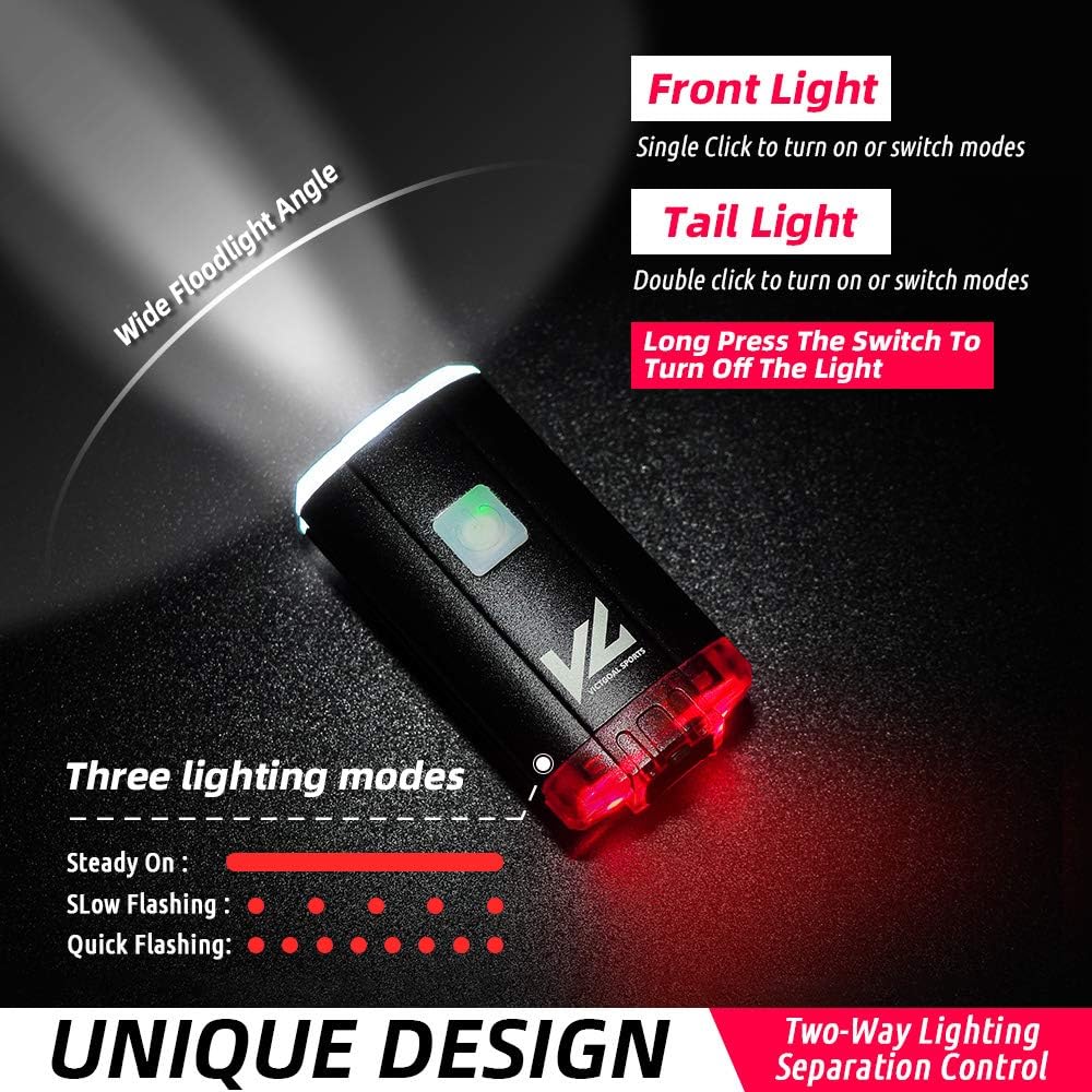 VICTGOAL Bike Light Front & Rear Bright USB Rechargeable Bike Helmet Light IPX5 Waterproof Portable Bicycle Lights for All Road Cyclists (Black) - Image 4