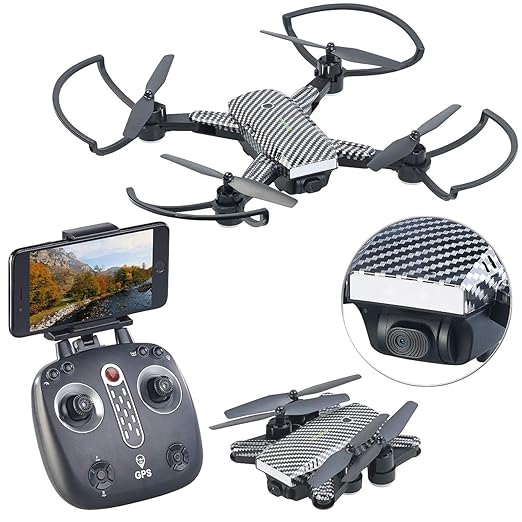 Simulus Drohne faltbar Follow me: Faltbarer GPS-Quadrocopter mit HD-Kamera, Follow-me-Funktion und App (GPS Drohne)