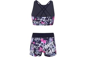 Moily Girls Gymnastics/Dance/Sports Two Piece Outfit Criss Cross Back Crop Top with Booty Shorts Swimwear
