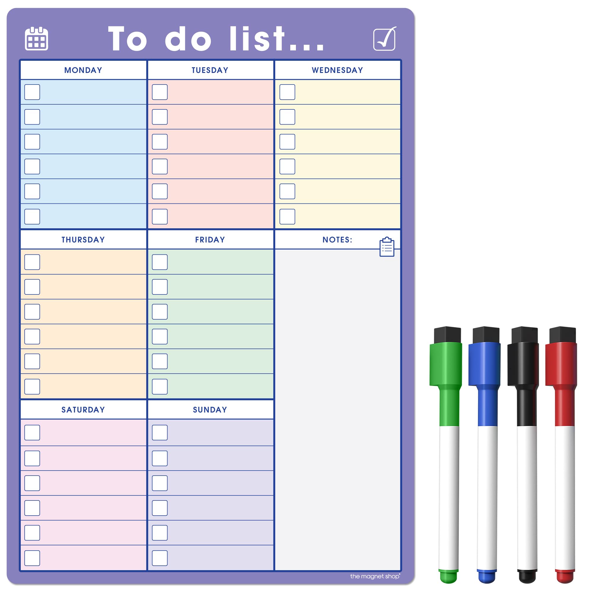 The Magnet Shop A3 Magnetic to Do List and Weekly Planner - Organise Your Chores, Housework, Office and Business Tasks with Our Dry Wipe Boards and 4 Magnetic Dry Erase Pens! (Colour/Purple, A3)