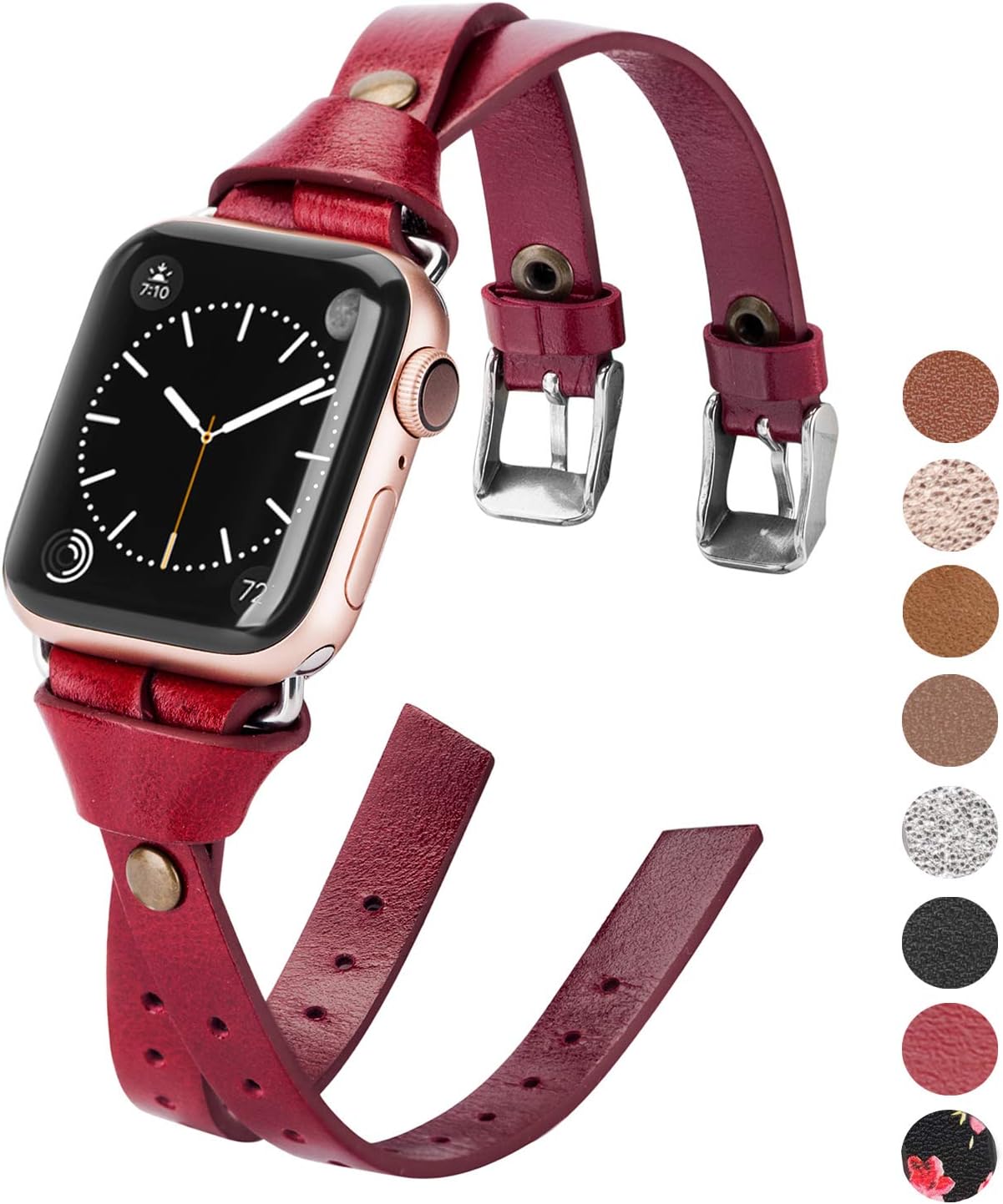 Minyee Leather Bands Compatible with Apple Watch 38mm 40mm for iWatch Womens Double Fasten 40mm 44mm Wristband Sleek Rose Gold Strap Unique Rivet Bracelet Series 5 4 3 2 1, 8 Colors