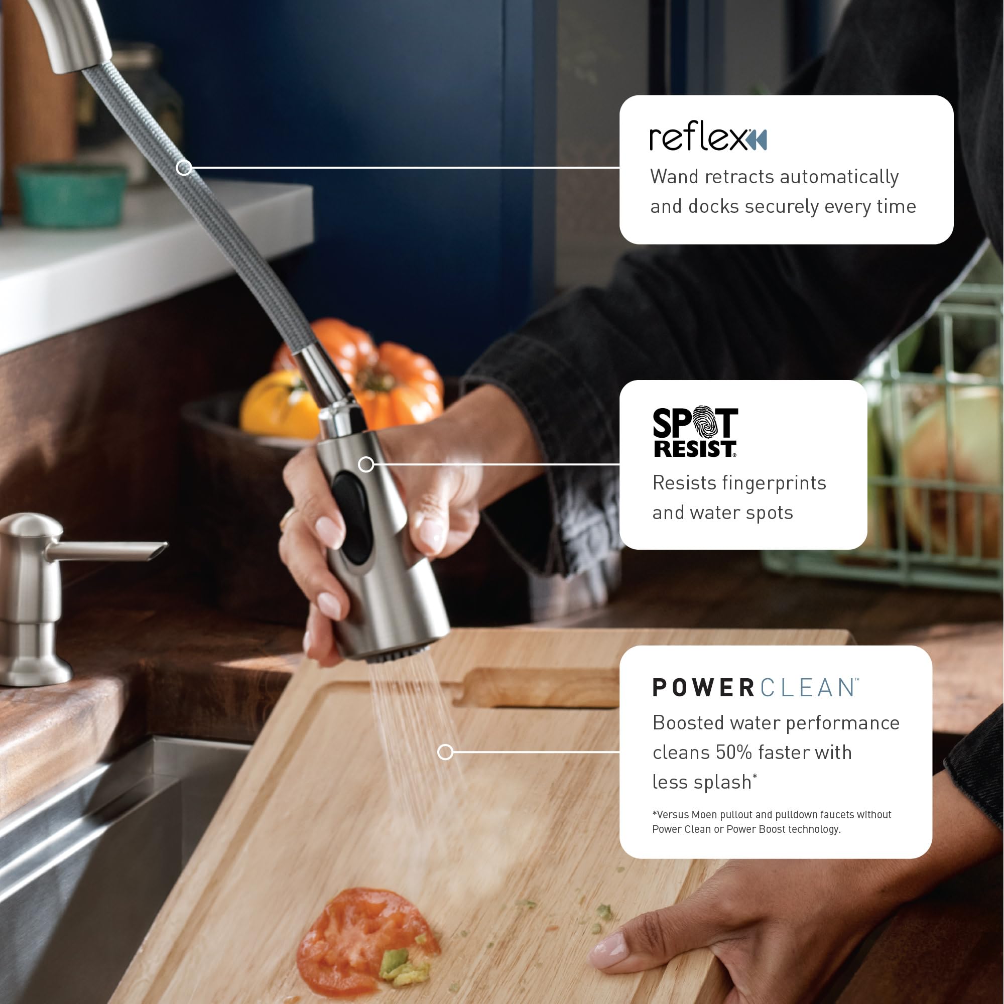 Moen Riley Spot Resist Stainless Hands-Free Touchless Sensor Single Handle Pull Down Kitchen Faucet, 7402EWSRS