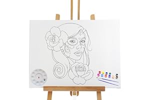 Essenburg Pre Drawn Canvas Paint Kit | Teen, Kids and Adult Sip and Paint Party Favor | DIY Date Night Couple Activity| Canvas Boards for painting| LADY OF THE DEAD (S 8x10 CANVAS ONLY)
