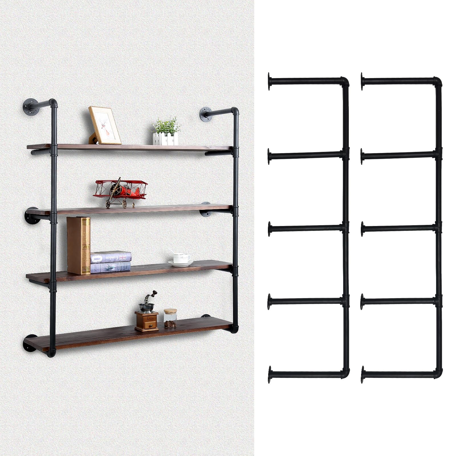 Photo 1 of Industrial  Shelving Wall Mounted,Black Pipe Shelves Iron Pipe Shelf Bracket,Wall Shelves(2Pcs X 5Tier,55" Tall,14" Deep,Hardware Only)