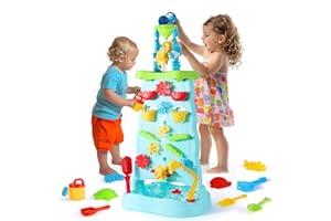OKKIDY Water Table for Toddlers, Double-Sided Waterfall Discovery Wall Sensory Water Play Table for Kids Outdoor Sand and Water Table Toys for Boys and Girls