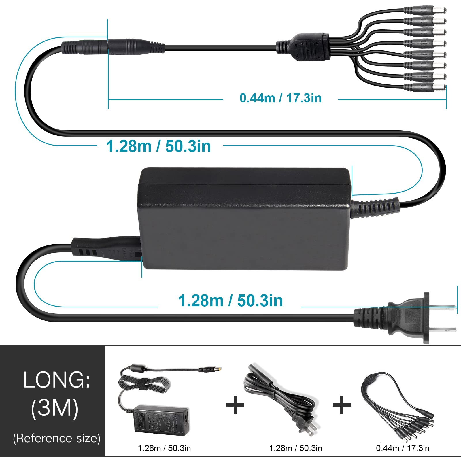 Fancy Buying Security Camera Power Adapter 12V 5A 100V-240V AC to DC 8-Way Power Splitter Cable FCC Certified LED Power Transformers-Fits Analog/AHD DVR/Camera, RGB LED Strip Lights