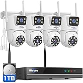 Hiseeu Wireless Security Cameras Outdoor, Outdoor Cameras for Home Security | 5G &amp; 2.4G WiFi Pro, Dual Lens, 360&deg; Pan &amp; Tilt, Auto Tracking, Color Night Vision, 1TB HDD No Subscription, Need Plug In