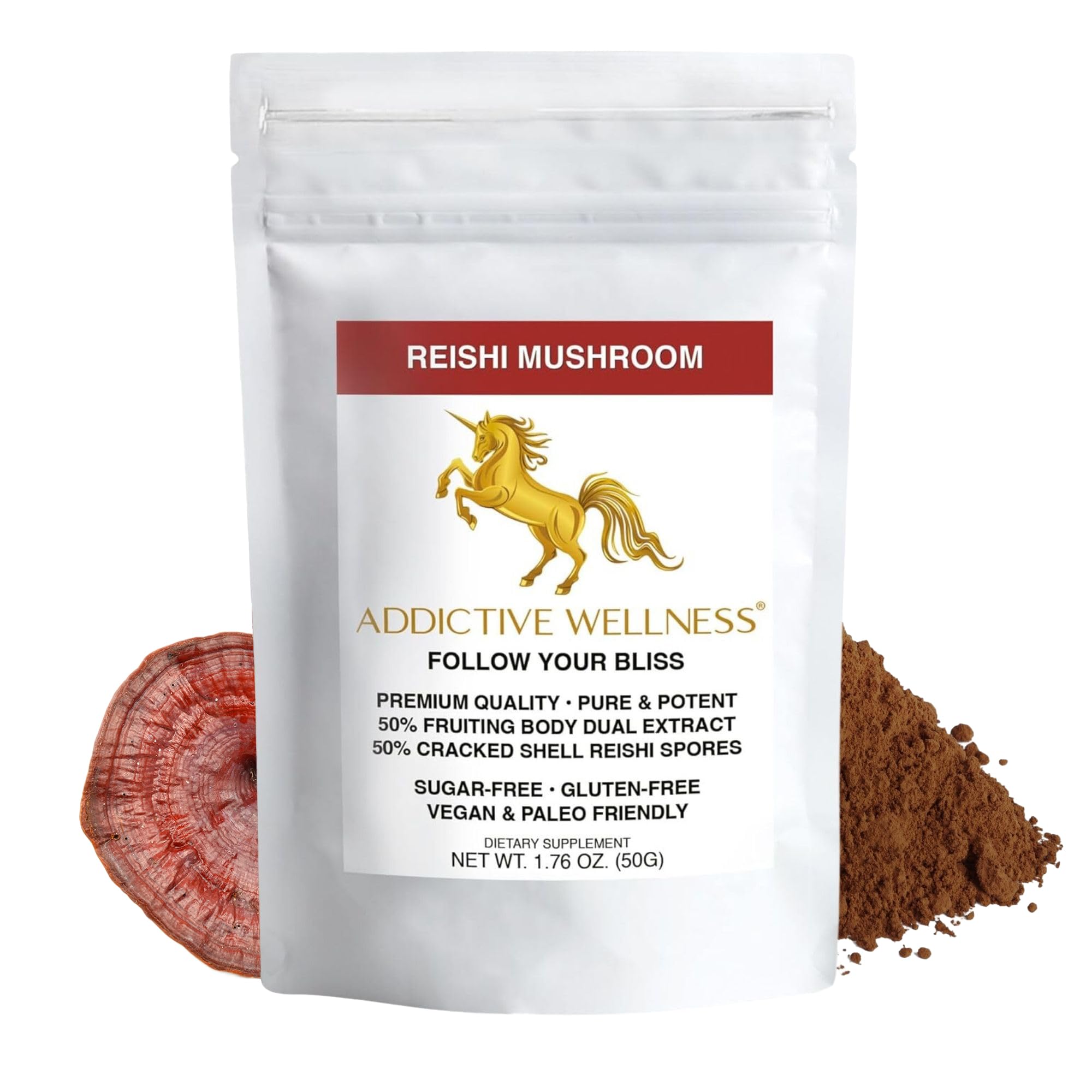 Addictive Wellness Reishi Mushroom Extract Powder + Spores (50/50 Blend) Wood Grown Pure & Potent Wildcrafted Ganoderma