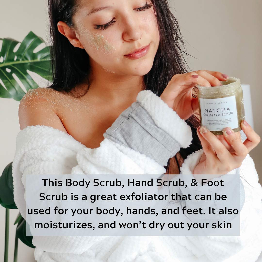 Brooklyn Botany Matcha Green Tea Exfoliating Body Scrub (Updated Formula) - Body Scrub, Foot Scrub & Facial Scrub Moisturizes and Nourishes Face Feet & Skin - Reduce Inflammation - Soothe & Smooth Feet - 10 oz : Beauty