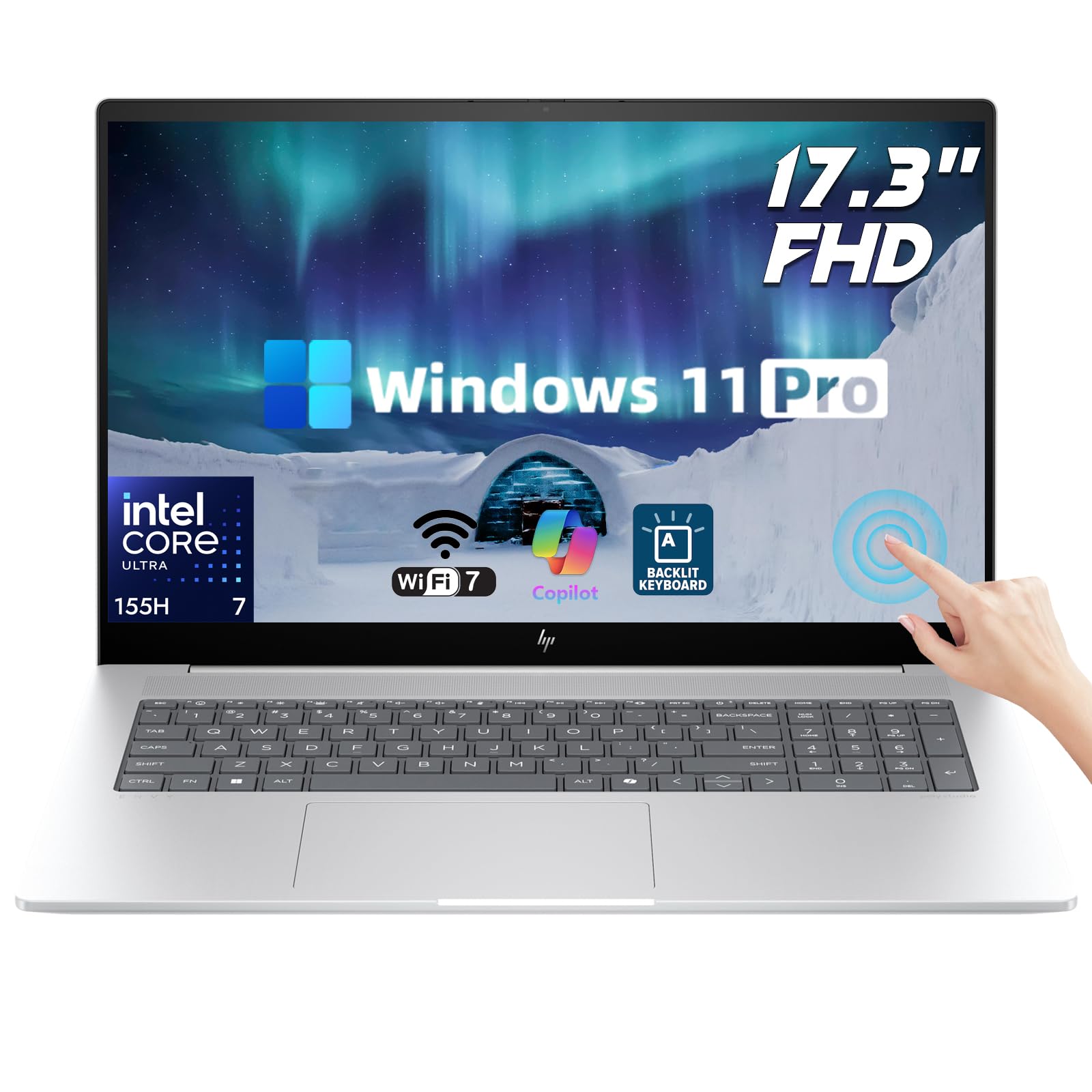 HP Envy 17.3-inch Business Laptop - Intel Ultra 7 155H(Up to 4.8GHz) - Wi-Fi 7 - FHD Touchscreen Display - Copilot AI - Backlit Keyboard - Windows 11 Pro(64GB RAM, 1TB SSD)