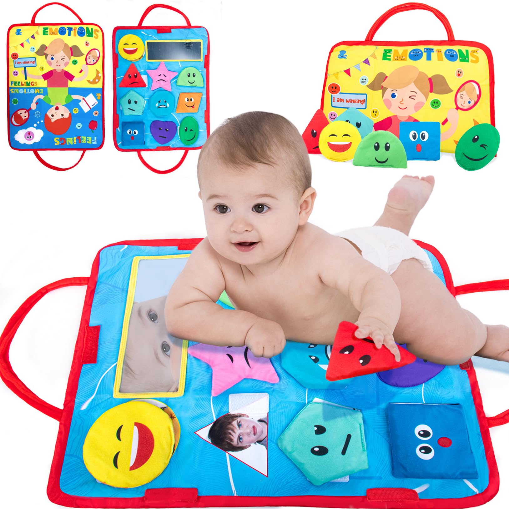 10 PC Emoticon Sensory Bean Bags Matching Game with Baby Mirror &Matching Mat, Social Emotional Feelings Toys for Special Needs,Preschool Classroom Must Haves Sensory Toys for Kids