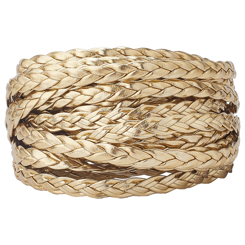 GORGECRAFT Braided Leather Cord 5m x 7mm Gold PU Leather Strings 2mm Thick Flat Folded Imitation Leather Rope Braiding Thread for Bracelet Anklets Necklace Jewelry Making DIY Crafts Gift Wrapping