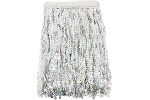 Yalulu 6.5 Yards/Lot 30CM Encryption Sequins Lace Tassel Fringe Trim for DIY Latin Dance Stage Costume Decor (Silver)